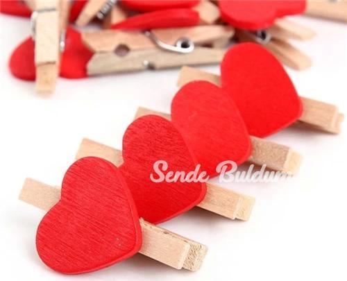 10lu Kalp Şekilli Ahşap Mandallar 3.5cm (10lu Set10 Paket)