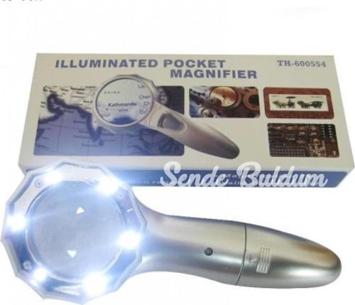 7x Büyüteç 6 Led Işık Aydınlatma 50mm Optik Lens El Büyüteç