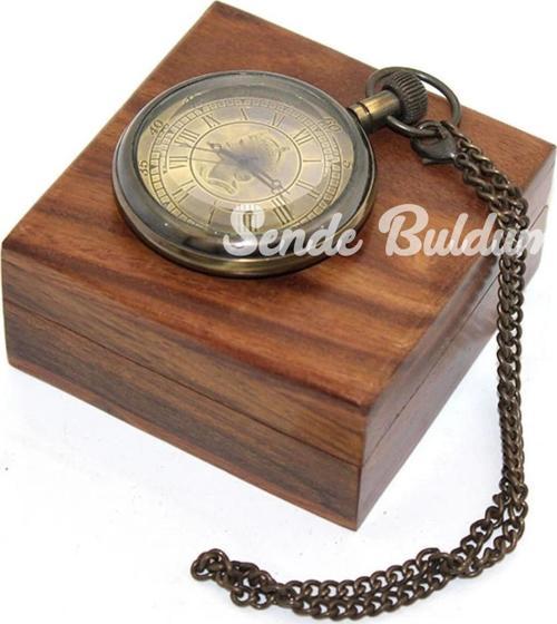 Ahşap Kutulu Pirinç Köstekli Saat 16154