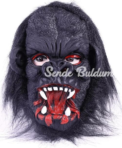 Lateks Goril Maskesi Maymun Maskesi Et Maskesi Orangutan Siyah Saçlı 2 No