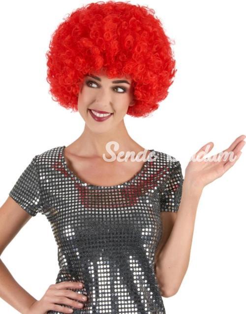 Kırmızı Renk Kıvırcık Afro Bonus Peruk