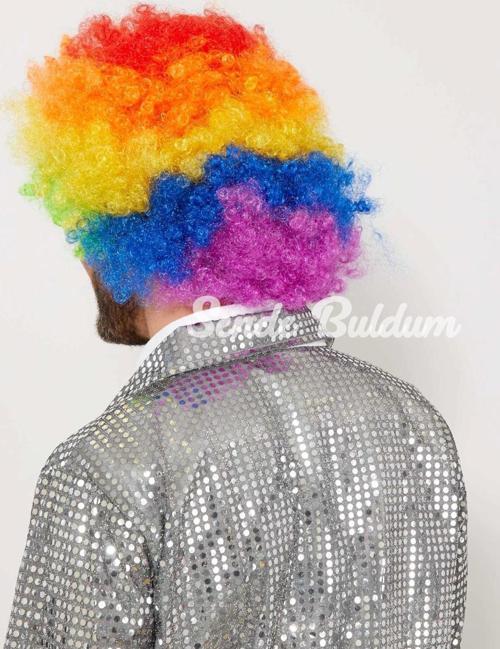 Rengarenk Kıvırcık Afro Bonus Peruk