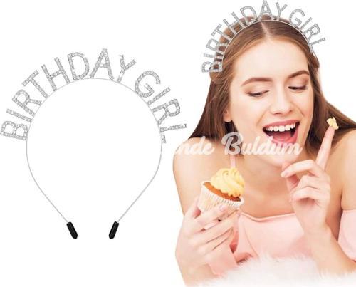 Kristal Taşlı Gümüş Birthday Girl Yazılı Doğum Günü Parti Tacı 19x11 Cm