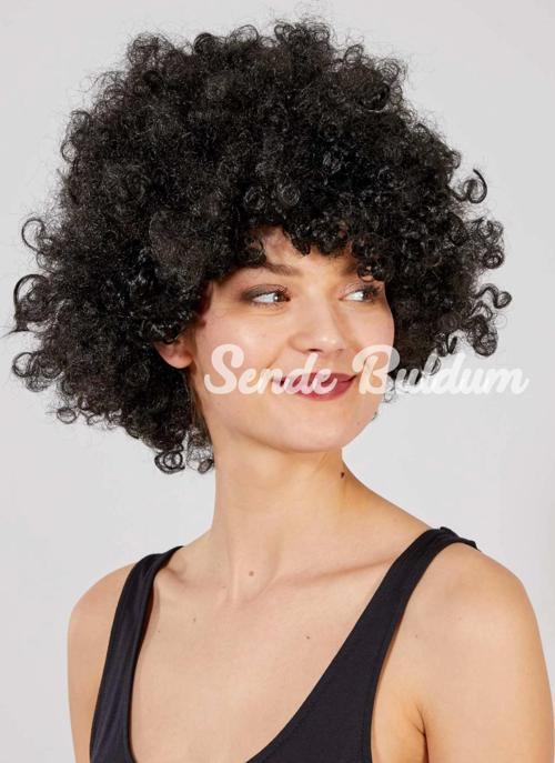Siyah Renk Kıvırcık Afro Bonus Peruk