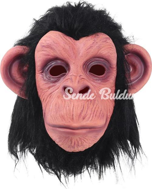 Siyah Saçlı Kafaya Tam Geçmeli Lateks Şempanze Maskesi  Lateks Maymun Orangutan Goril Maske Et Maske