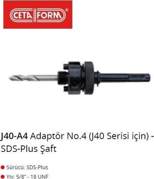J40-A4 Sds Plus Şaft Adaptör No:4