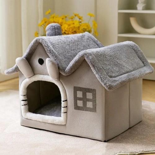 Kedi Evi Yumuşak Kedi Yatağı Derin Uyku Ve Kış Evi Çıkarılabilir Minder -villa 1adet (GRİ KÜÇÜK BOY)