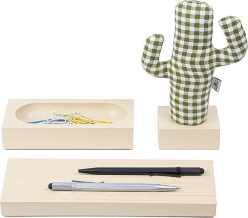 Woody Krem Üçlü Ofis Seti - Pötikareli Cactus