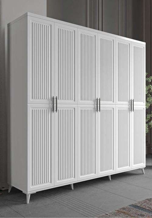Ücretsiz Montaj - %100 MDF Efes 6 Kapaklı Beyaz Gardırop - MDF Dolap - Elbise Dolabı