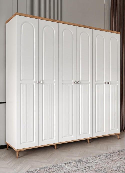 Ücretsiz Montaj - %100 MDF Bohem 6 Kapaklı Atlantik Çam Gardırop - MDF Dolap - Elbise Dolabı
