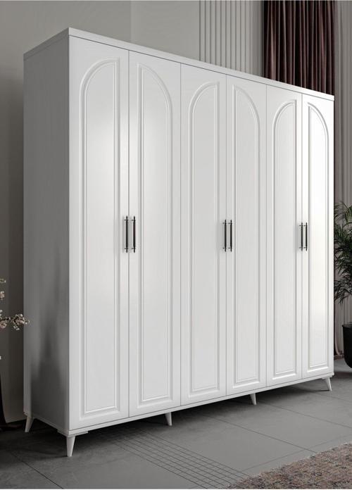 Ücretsiz Montaj - %100 MDF Kemer 6 Kapaklı Beyaz Gardırop - MDF Dolap - Elbise Dolabı