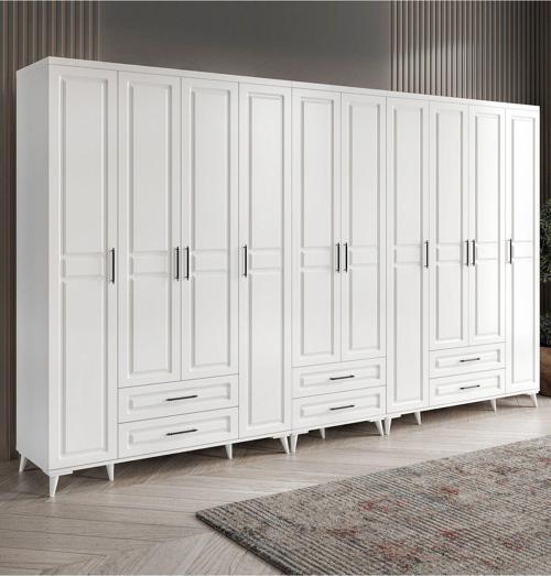 Ücretsiz Montaj - %100 MDF Gözde 10 Kapaklı Beyaz Gardırop - MDF Dolap - Elbise Dolabı