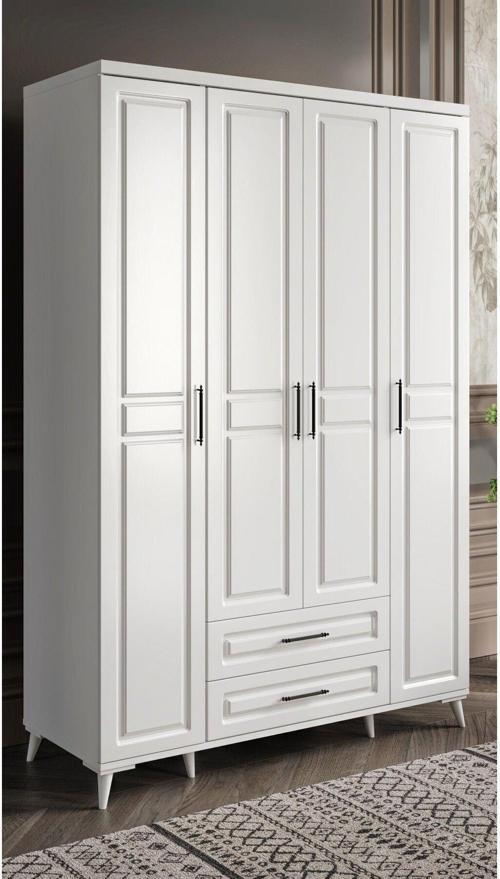 Ücretsiz Montaj - %100 MDF Gözde 4 Kapaklı Beyaz Gardırop - MDF Dolap - Elbise Dolabı