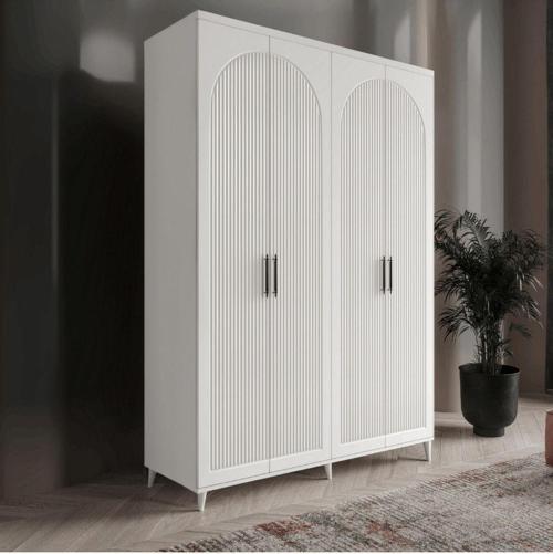 Ücretsiz Montaj Komple Mdf Oslo 4 Kapaklı Beyaz Gardırop