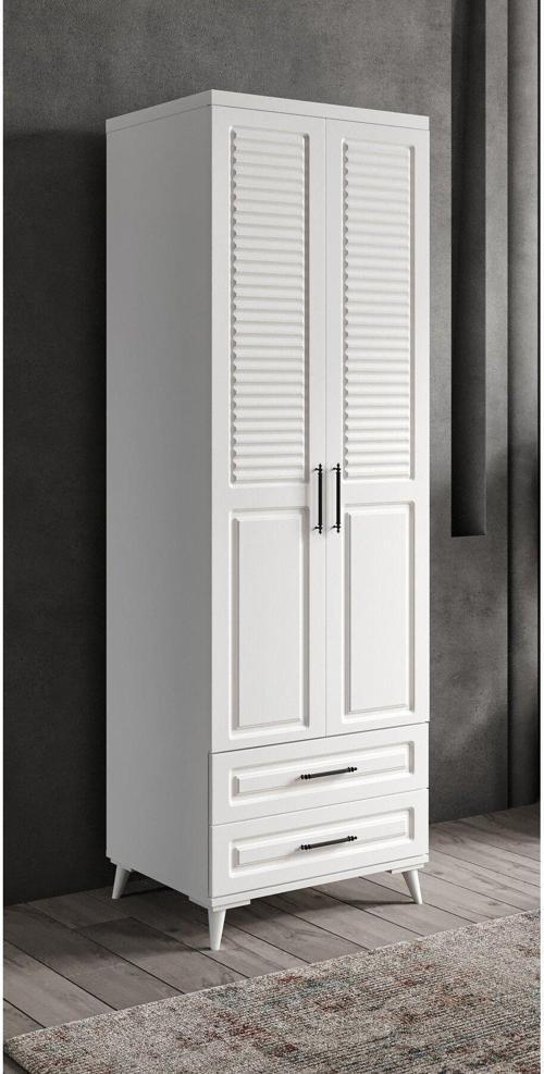 Ücretsiz Montaj Komple Mdf Sanat 2 Kapaklı Çekmeceli Beyaz Gardırop