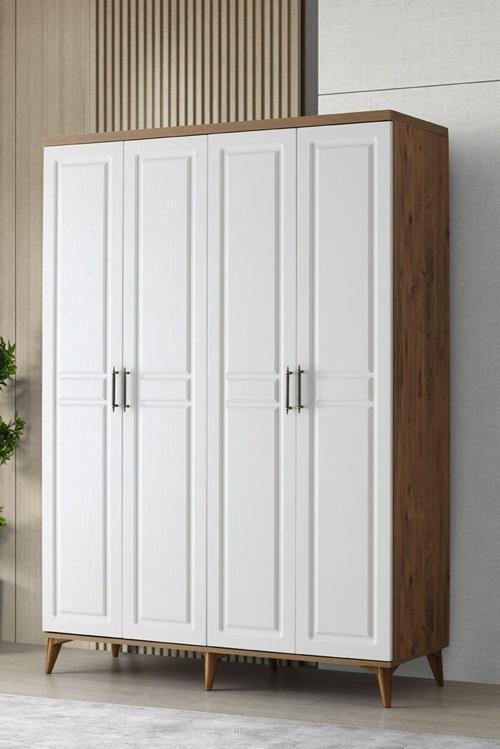 Ücretsiz Montaj Komple Mdf Sport 4 Kapaklı Atlantik Çam/beyaz Gardırop Elbise Dolabı