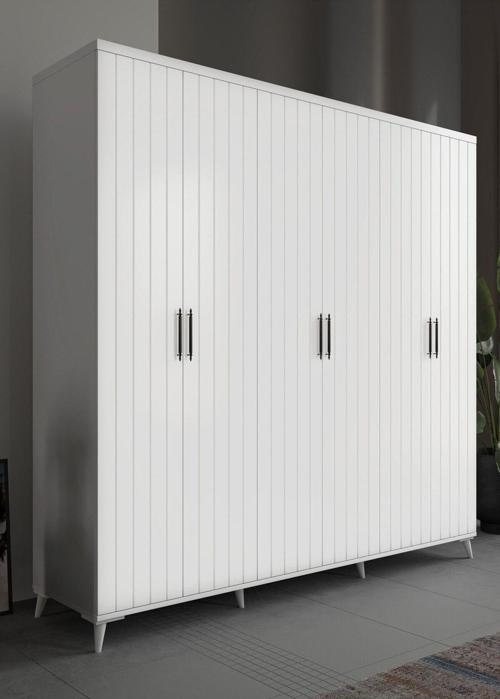 Ücretsiz Montaj - %100 MDF Odesa 6 Kapaklı Beyaz Gardırop - MDF Dolap - Elbise Dolabı