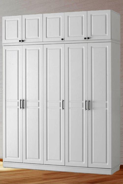 Ücretsiz Montaj - %100 MDF Sport 5 Kapaklı Yüklüklü Beyaz Gardırop - MDF Dolap - Elbise Dolabı