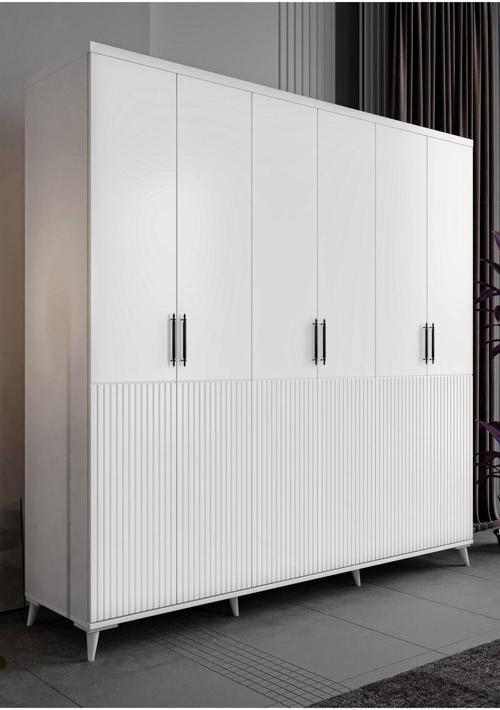 Ücretsiz Montaj ZARİF 6 Kapaklı Komple Mdf Beyaz Gardırop