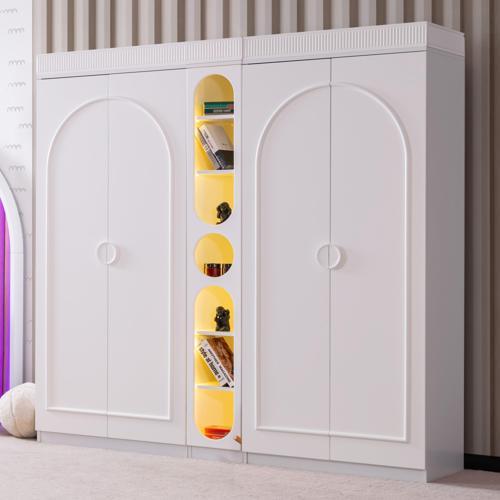 Gardırop, Dolunay 4 Kapaklı Dolap ve Ledli Kitaplık - Beyaz