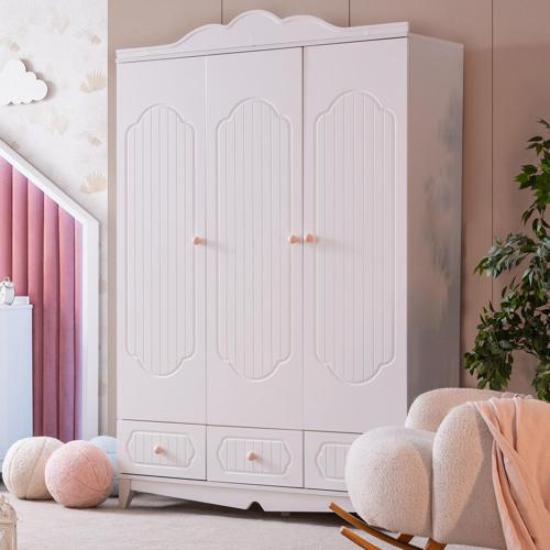 Gardırop, Flower 3 Kapaklı Çekmeceli Dolap - Pembe