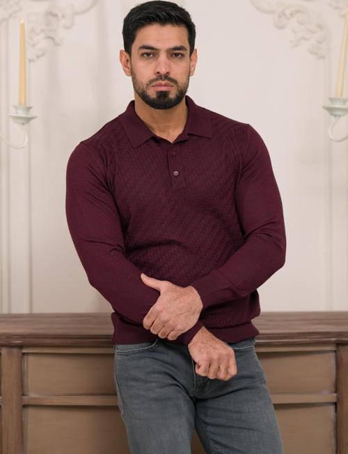 Polo Yaka Slimfit Desenli Yünlü Erkek Triko Kazak