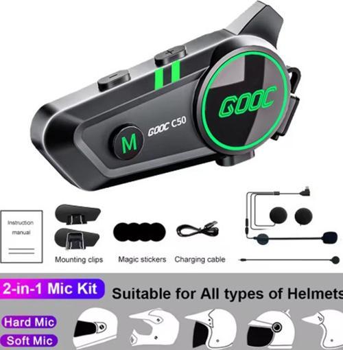 C50 2x Motosiklet Intercom Kask Kulaklık 1500 Mah Rgb Işıklı Çift Eşleşme