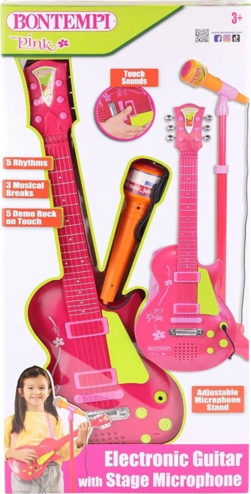 45872 Elektronik Gitar Ayaklı Mikrofon Müzik Seti Pembe -Sunman