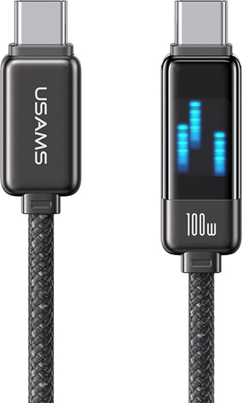 US-SJ744 Type-C To Type-C 100W Meteor Efekt Ekranlı 1.2m Hızlı Şarj ve Data Kablosu Antrasit