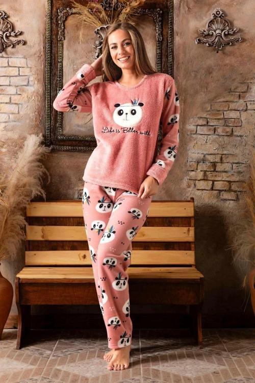 Panda Desen Kışlık Kadın Polar Pijama Takımı