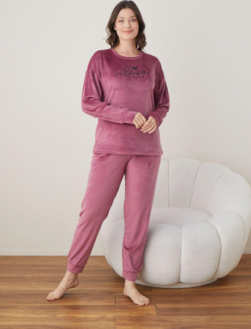 Kadife Uzun Kol Kadın Pijama Takımı