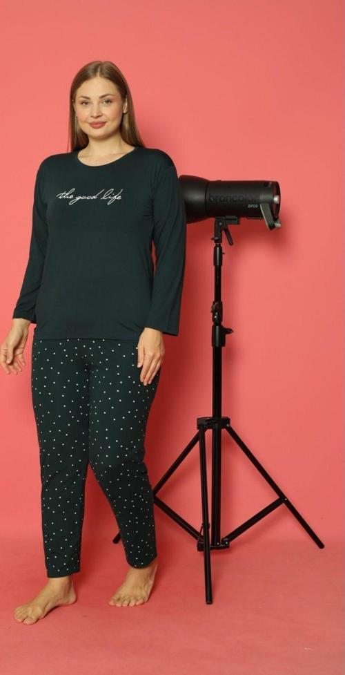 Büyük Beden Pamuklu Milan Kumaş Kadın Pijama Takımı