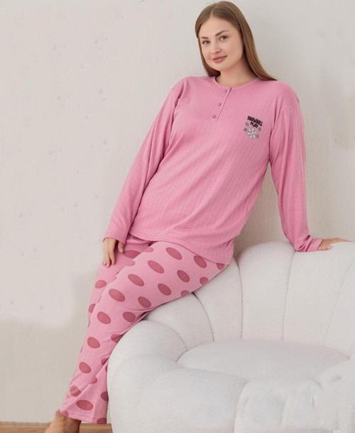 Uzun Kollu Bambu Kadın Büyük Beden Pijama Takımı