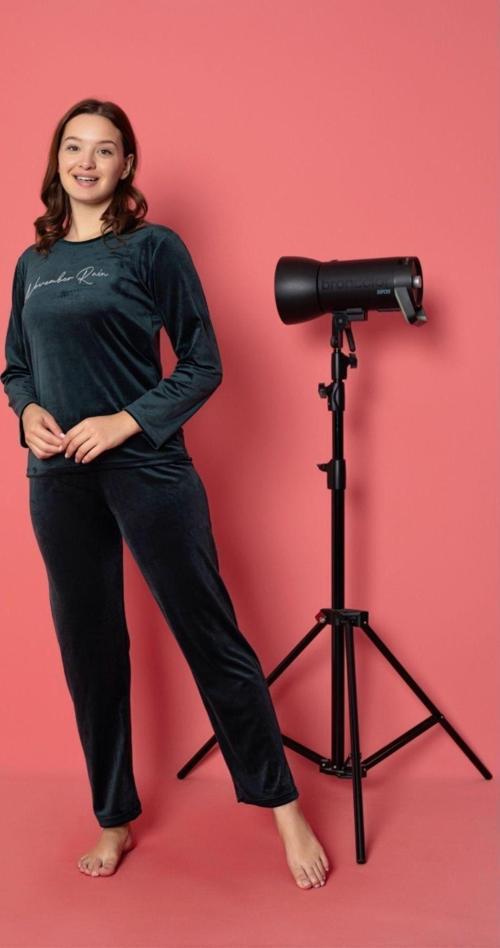 Kadife Uzun Kol Kadın Pijama Takımı