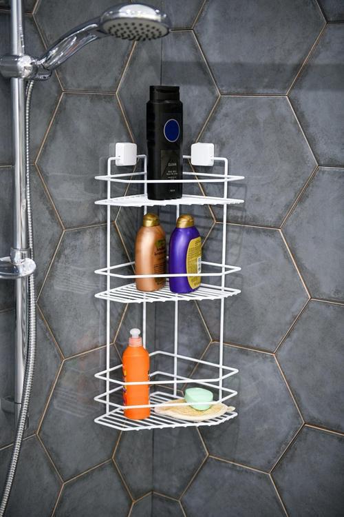 Ömür Boyu Paslanmaz Yapışkanlı Banyo Köşeliği 3 Katlı