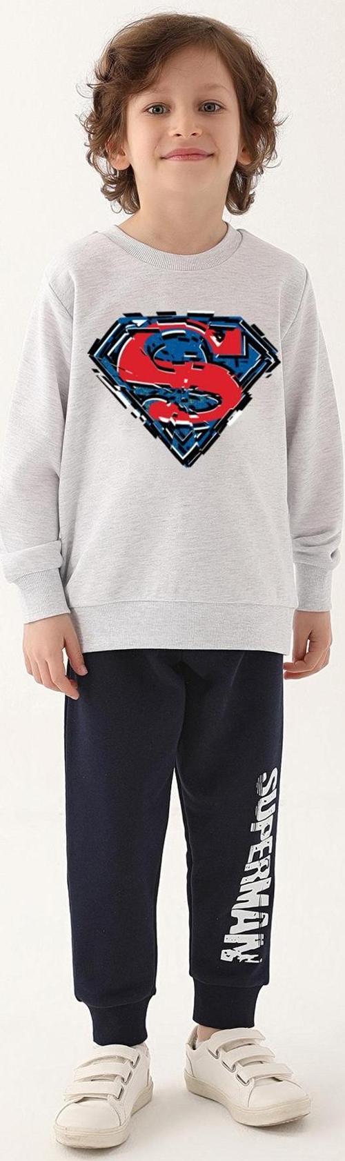 L1623-3 Erkek Çocuk Eşofman Takımı Kar Melanj