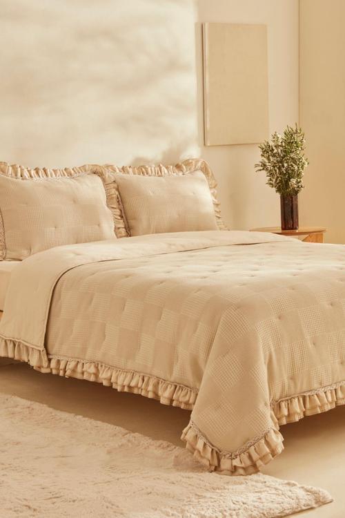 Perios Çift Kişilik Fırfırlı Spring Comfort Bej