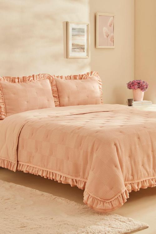 White Collection Perios Çİft Kişilik Fırfırlı Spring Comfort/Uyku Seti Somon