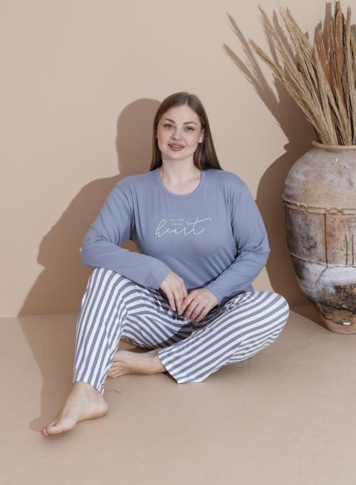Büyük Beden Pamuklu Milan Kumaş Kadın Pijama Takımı