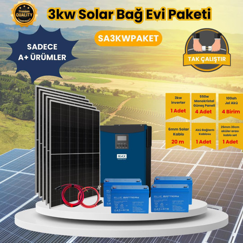Solar A Enerji 3kW | Bağ Evi İçin Tak-Çalıştır Güneş Enerjisi Paketi