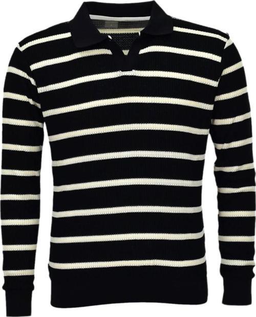Erkek Spor Çizgili Mevsimlik Triko Polo Yaka Kazak BGL-ST03931