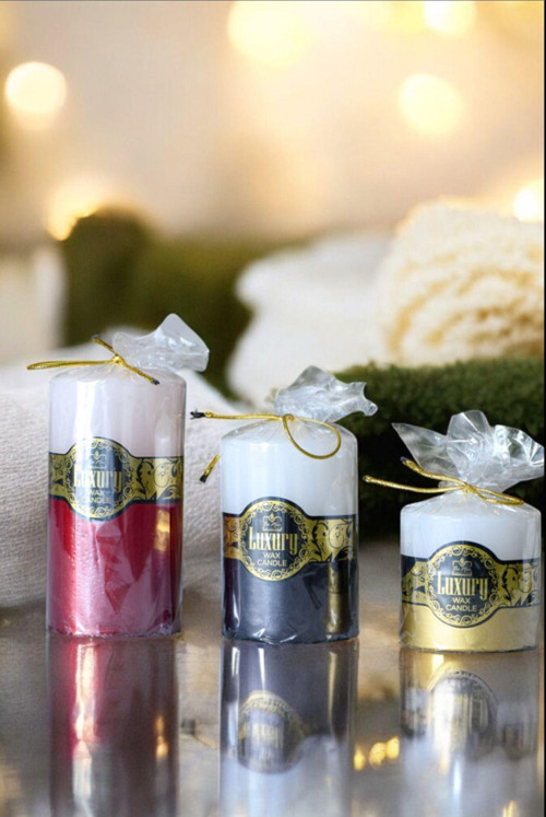 3Lü Hediyelik Mum Dekoratif Mumluk Mum Ve Kandil Dekoratif Beyaz Mum Silindir Mum Büyük Mum Wax Mum