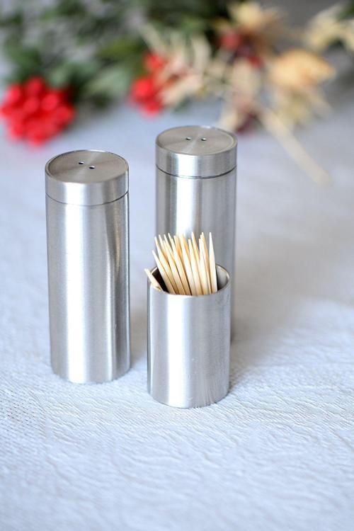Ömür Boyu Paslanmaz Baharatlık 3'Lü Set Tuzluk Kürdanlık Biberlik Metal Baharatlık Premium A Kalite