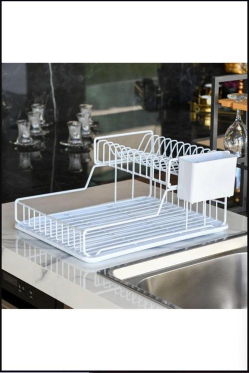 Ömür Boyu Paslanmaz Iki Katlı Tabaklık Bulaşıklık 50 Cm Bulaşık Kurutma Sepeti Tezgah Üstü Kurutma