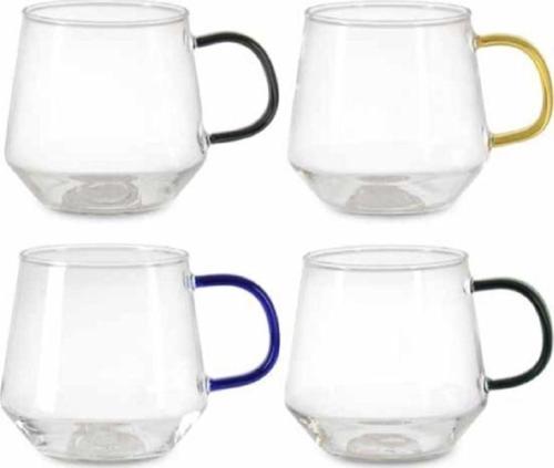 6 Adet Kupa Borosilikat Cam Renkli Kulp 420 ml