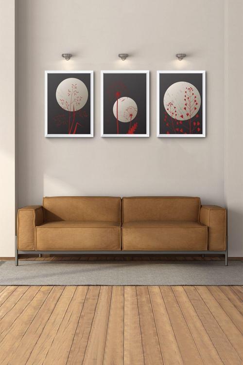 Beyaz Çerçeveli Tablo Soyut Tablo Modern Tablo 3Lü Tablo Yatak Odası Duvar Tabloları Bohem Tablo