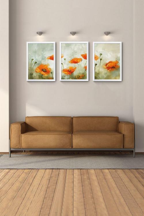Beyaz Çerçeveli Tablo Modern Tablosu 3Lü Tablo Duvar Tabloları Soyut Tablo Yatak Odası Bohem Tablo