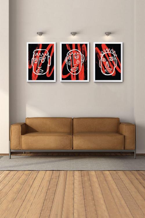 Beyaz Çerçeveli Tablo Modern Tablo 3Lü Tablo Yatak Odası Duvar Tabloları  Bohem Tablo Soyut Tablo