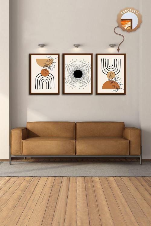 Duvar Tabloları Modern Ahşap Çerçeveli Tablo Duvar Tablosu Salon 3 Lü Tablo Seti Tablo Ahşap Tablo