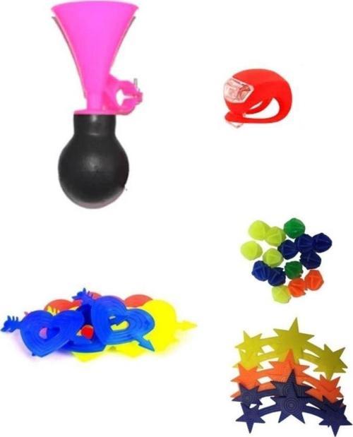 Bisiklet Işığı Hediyeli Bisiklet Süsü Seti PEMBE Kornalı Bisiklet Süsü